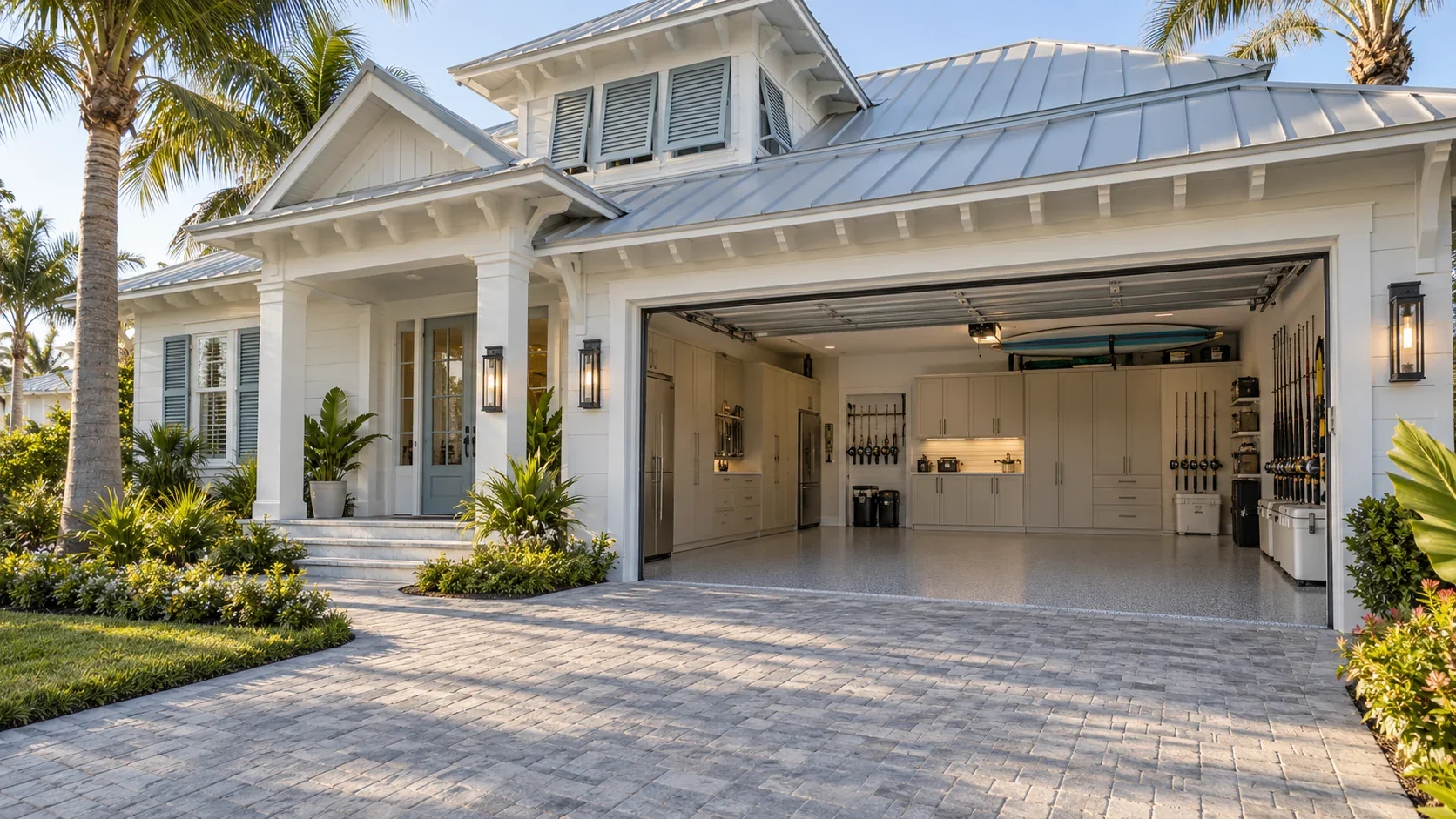 Refined coastal Florida home with an open double garage and a finished neutral interior